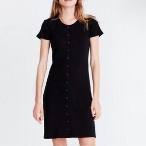 Madewell Black Short-Sleeve Ribbed Button-Front Mini Dress